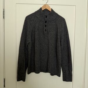 Banana Republic Sweater Mens Sz L Gray Knit Henley Mock Neck Wool Blend Classic
